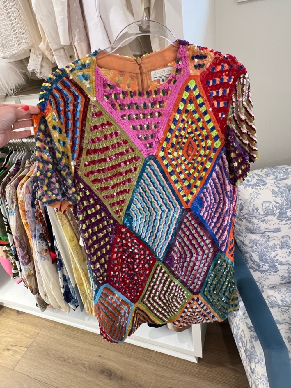 Ashish Multicolor Sequin Patchwork Short Sleeve dress - Picture 2 of 4